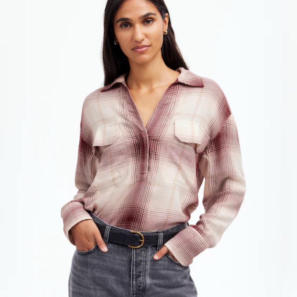 Madewell Popover Shirt in Plaid cabincore streetwear fall size xs